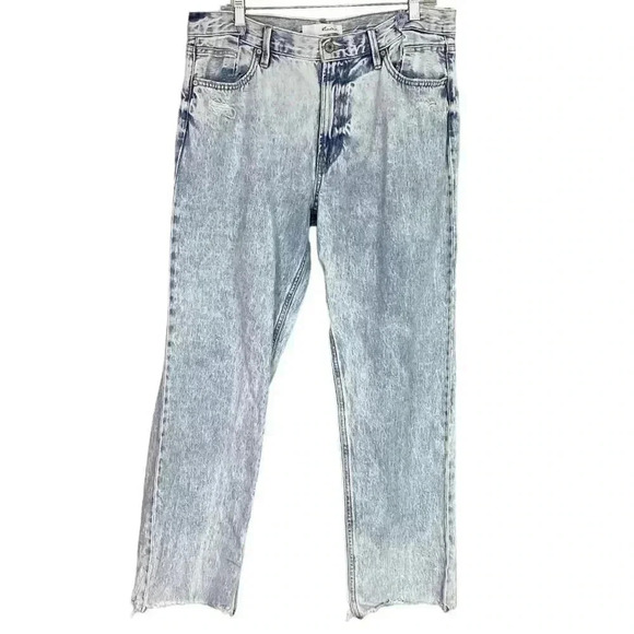KanCan Denim - KanCan Women 11/29 Mid Rise Straight Jeans Blue Cotton Light Acid Wash Raw Hem